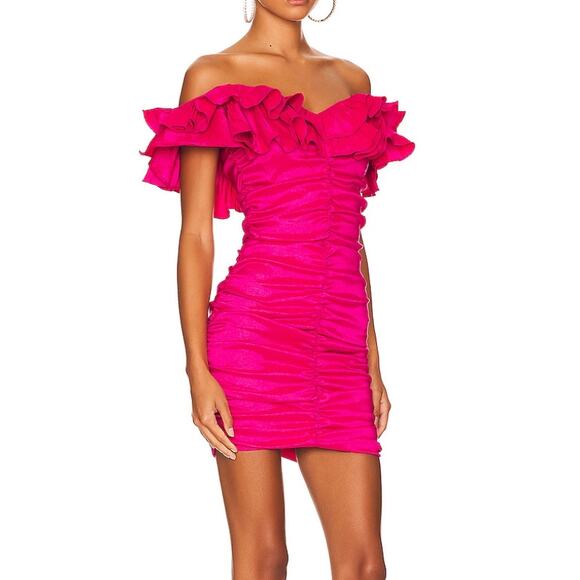 Lovers + Friends Pink Ruched Mini Dress XXS Bodycon Off Shoulder Party $168 NEW - Picture 2 of 8